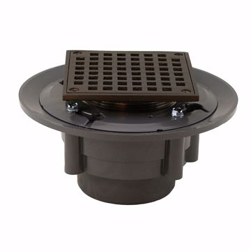 Picture of 3" x 4" Heavy Duty PVC Shower Drain with 3-1/2" Metal Spud and 5" Square Oil Rubbed Bronze Strainer