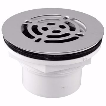 Picture of 2" PVC Drop-in No Caulk/Solvent Outlet Shower Stall Drain with Stainless Steel Strainer