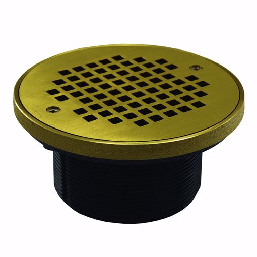 Picture of 4” ABS Spud with 6-1/8” Polished Brass Strainer and Grout Ring