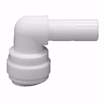 Picture of 1/4" Tube OD x 1/4" Tube OD Plastic Push On 90° Elbow Adapter