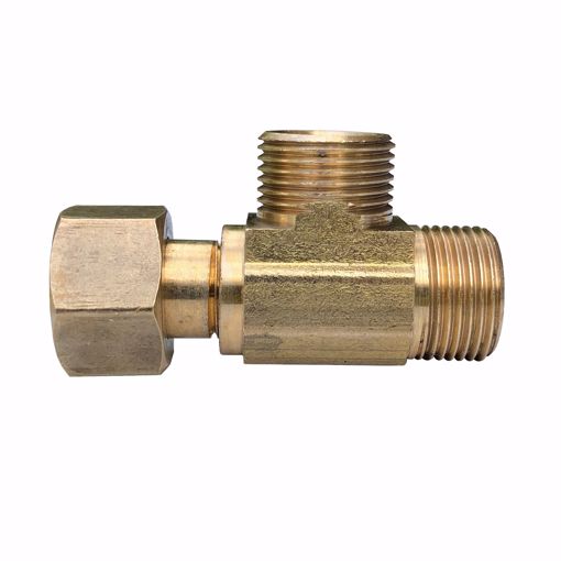 Picture of Brass Compression Easy Connect Tee, 3/8" FIP Compression Swivel x 3/8" MIP Compression x 3/8" MIP Compression