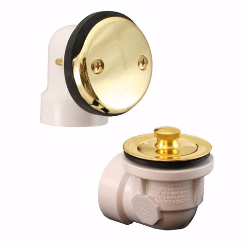 Picture of Polished Brass Two-Hole Lift and Turn Bath Waste Kit, Standard Half Kit, White Plastic