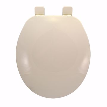 Picture of Builder Grade Plastic Toilet Seat, Biscuit, Round Closed Front with Cover