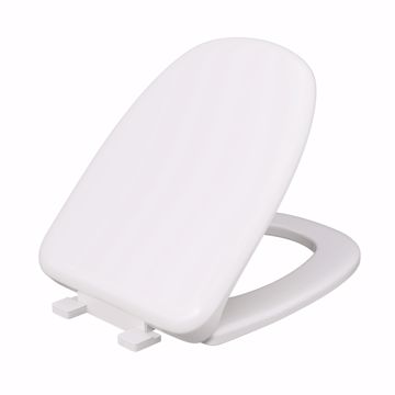 Picture of White Square Front Plastic Toilet Seat, Closed Front with Cover to fit Eljer® Emblem, Slow-Close, Elongated