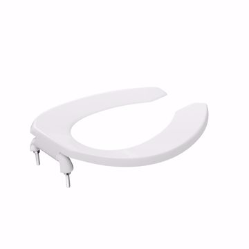 Picture of White Plastic Toilet Seat, Open Front less Cover, Self-Sustaining Check Hinges, Elongated