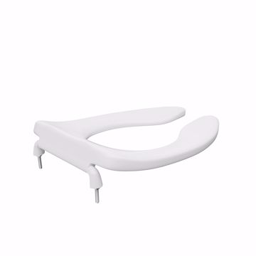 Picture of White Heavy Duty Plastic Toilet Seat, Open Front less Cover, Self-Sustaining Check Hinges, Elongated