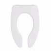 Picture of White Heavy Duty Plastic Toilet Seat, Open Front less Cover, Self-Sustaining Check Hinges, Elongated