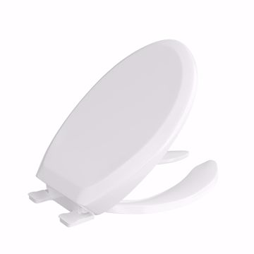 Picture of White Premium Plastic Toilet Seat, Open Front with Cover, Slow-Close Hinges, Elongated