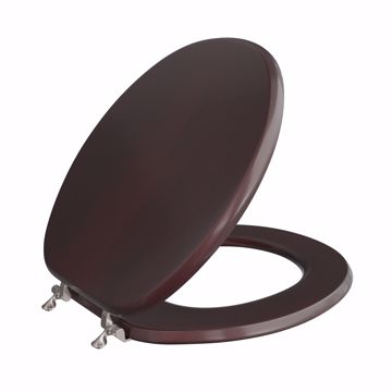 Picture of Mahogany Designer Wood Toilet Seat with Piano Finish, Closed Front with Cover, Brushed Nickel Hinges, Round