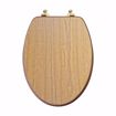Picture of Natural Oak Designer Wood Toilet Seat, Closed Front with Cover, Polished Brass Hinges, Elongated