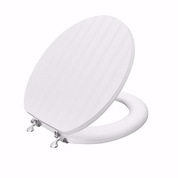 Picture of White Bead Board Designer Wood Toilet Seat, Closed Front with Cover, Chrome Hinges, Round