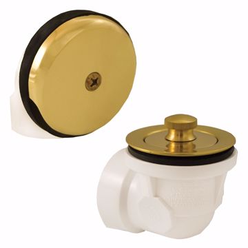 Picture of Polished Brass One-Hole Lift and Turn Bath Waste Kit, Standard Half Kit, White Plastic