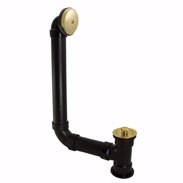 Picture of Polished Brass One-Hole Lift and Turn Bath Waste Kit, Direct T-Waste Full Kit, Black Plastic