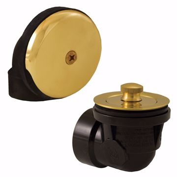 Picture of Polished Brass One-Hole Friction Lift Bath Waste Kit, Standard Half Kit, Black Plastic
