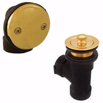 Picture of Polished Brass Two-Hole Lift and Turn Bath Waste Kit, Direct T-Waste Half Kit, Black Plastic