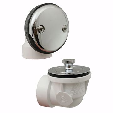 Picture of Chrome Plated Two-Hole Lift and Turn Bath Waste Kit, Standard Half Kit, White Plastic