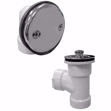 Picture of Chrome Plated Brass Lift and Turn Two-Hole Bath Waste Kit, Direct T-Waste Half Kit, White Plastic