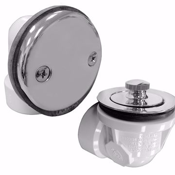 Picture of Chrome Plated Brass Two-Hole Lift and Turn Bath Waste Kit, Standard Half Kit, White Plastic
