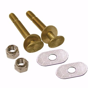 Picture of 50 Pairs of 1/4" x 2-1/4" Snap-Off Brass Closet Bolts with Oval Washers and Nickel Nuts, Bagged in Pairs