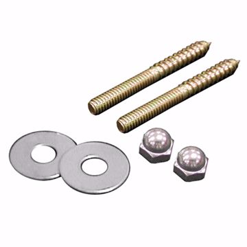 Picture of 50 Pairs of 1/4" x 3-1/2" Brass Plated Closet Screws with Round Washers and Nuts, Bagged in Pairs