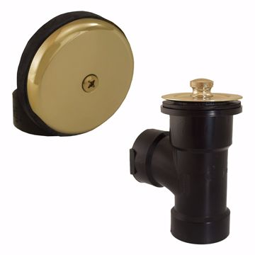 Picture of Polished Brass One-Hole Friction Lift Bath Waste Kit, Direct T-Waste Half Kit, Black Plastic