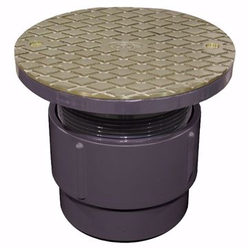 Picture of 3" x 4" PVC Pipe Fit Base Cleanout with 3-1/2" Plastic Spud and 6" Nickel Bronze Cover