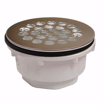 Picture of 2" PVC Shower Stall Drain with Receptor Base and Satin Nickel Strainer
