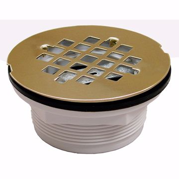 Picture of 2" PVC Drop-in Solvent Outlet Shower Stall Drain with Polished Brass Strainer