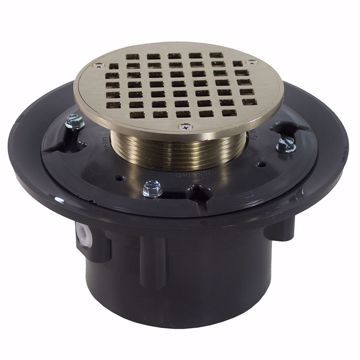 Picture of 2" x 3" Heavy Duty PVC Shower Drain with 3-1/2" Metal Spud and 5" Round Nickel Bronze Strainer