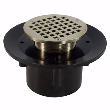 Picture of 2" x 3" Heavy Duty ABS Slab Drain Base with 3" Metal Spud and 5" Nickel Bronze Strainer