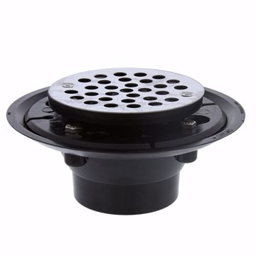 Picture of 2" x 3" ABS Shower Drain with 2" ABS Spud and 4" Round Stainless Steel Strainer