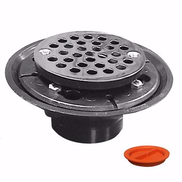 Picture of 2" x 3" ABS Shower Drain with 2" ABS Spud and 4" Round Stainless Steel Strainer with Test Plug