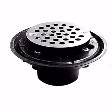 Picture of 2" x 3" ABS Shower Drain with 2" ABS Spud and 4" Round Chrome Plated Cast Strainer