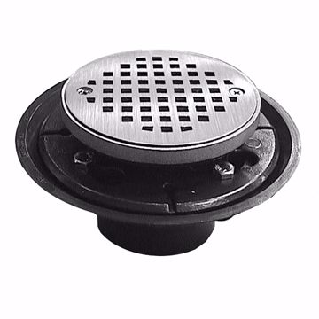 Picture of 2" x 3" ABS Shower Drain with 2" Metal Spud and 4" Round Nickel Bronze Cast Strainer with Grout Ring