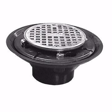 Picture of 2" x 3" ABS Shower Drain with 2" Brass Spud and 4" Round Stainless Steel Strainer