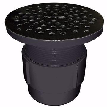Picture of 3" x 4" PVC Pipe Fit Drain Base with 3-1/2" Plastic Spud and 6" Stainless Steel Strainer