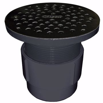 Picture of 3" x 4" PVC Pipe Fit Drain Base with 3-1/2" Plastic Spud and 6" Chrome Plated Strainer