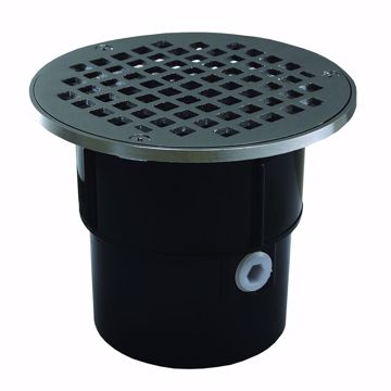 Picture of 3" x 4" ABS Pipe Fit Drain Base with 3-1/2" Metal Spud and 5" Chrome Plated Strainer