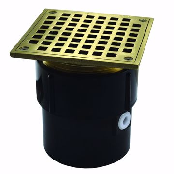 Picture of 3" x 4" ABS Pipe Fit Drain Base with 3-1/2" Metal Spud and 6" Nickel Bronze Strainer