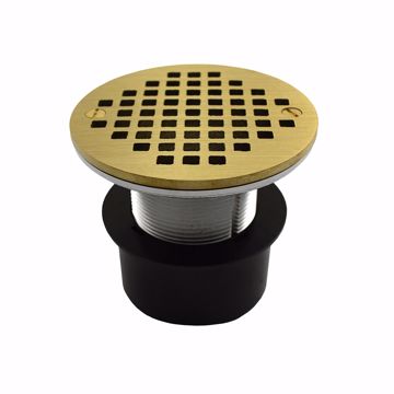 Picture of 2" ABS Over Pipe Fit Drain Base with 2" Metal Spud and 4" Polished Brass Strainer
