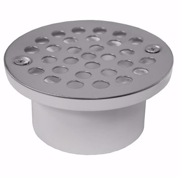 Picture of 2" x 3" General Purpose PVC Drain with 4-1/4" Stainless Steel Round Strainer