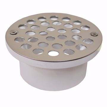 Picture of 3" x 4" General Purpose PVC Drain with 5" Stainless Steel Round Strainer