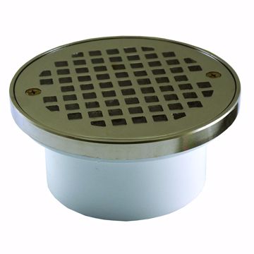 Picture of 3" x 4" General Purpose PVC Drain with 5" Nickel Bronze Round Strainer with Ring