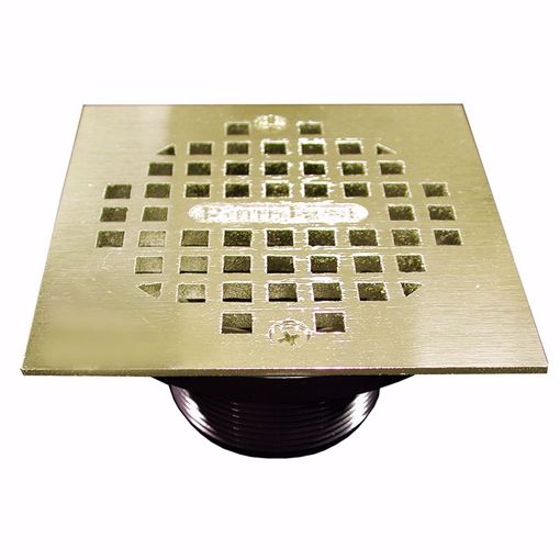 Picture of 2" ABS IPS Plastic Spud with 4" Polished Brass Square Strainer