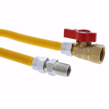 Picture of 3/8" OD (1/4" ID) Gas Connector Assembly, Yellow Coated, 3/8" MIP x 1/2" FIP Ball Valve x 48"