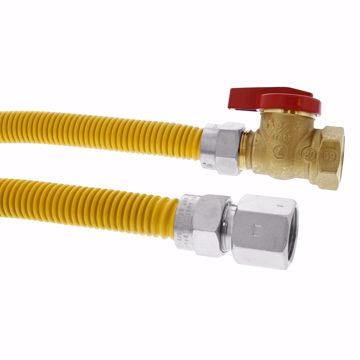 Picture of 5/8" OD (1/2" ID) Gas Connector Assembly, Yellow Coated, 3/4" FIP x 3/4" FIP Ball Valve x 18"