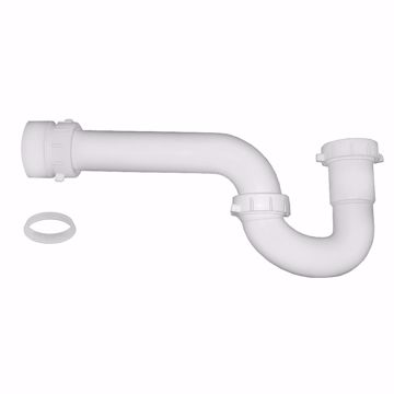 Picture of 1-1/2" White Plastic Slip Joint P-Trap with Solvent Weld Marvel Adapter and Clear Poly Washers