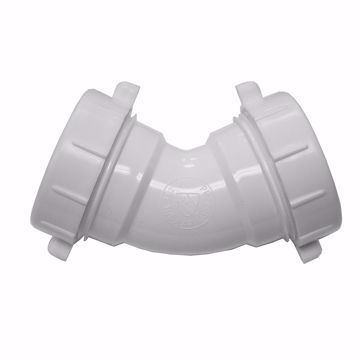 Picture of 1-1/2" White Plastic Double Slip Fitting 45° Elbow