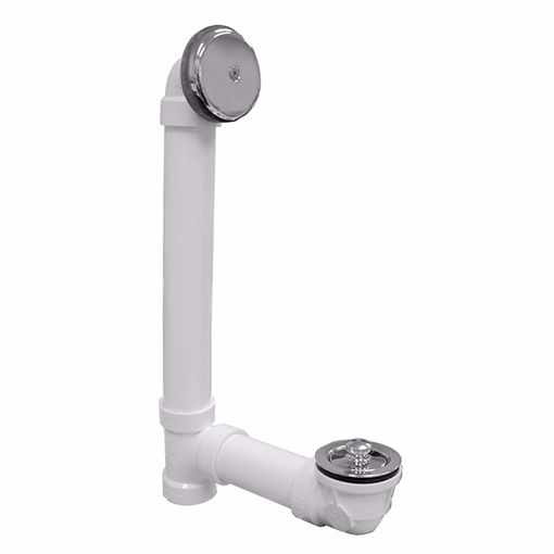 Picture of Chrome Plated One-Hole Friction Lift Bath Waste Kit, Standard Full Kit, White Plastic