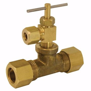 Picture of 3/8" x 3/8" x 1/4" Compression Brass Needle Valve, Straight